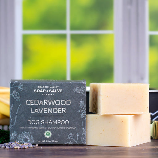Chagrin Valley Soap & Salve Dog Shampoo: Cedarwood Lavender Pets Dark Gray 3.5 oz Bar