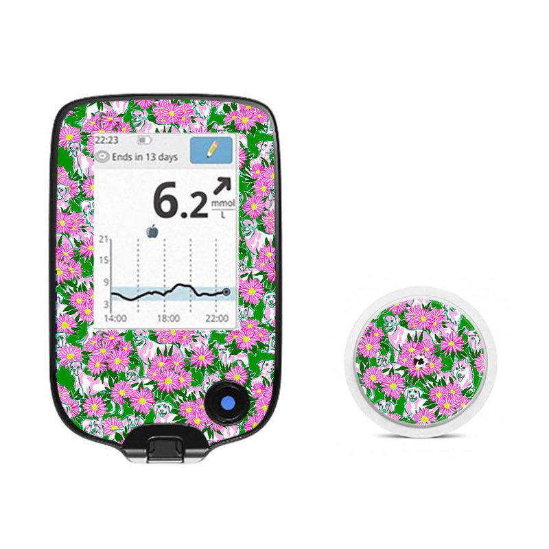 Peelz Dogs and Daisies Freestyle Libre 2 Peelz/Stickers White Smoke Receiver + Sensor,Sensor Only