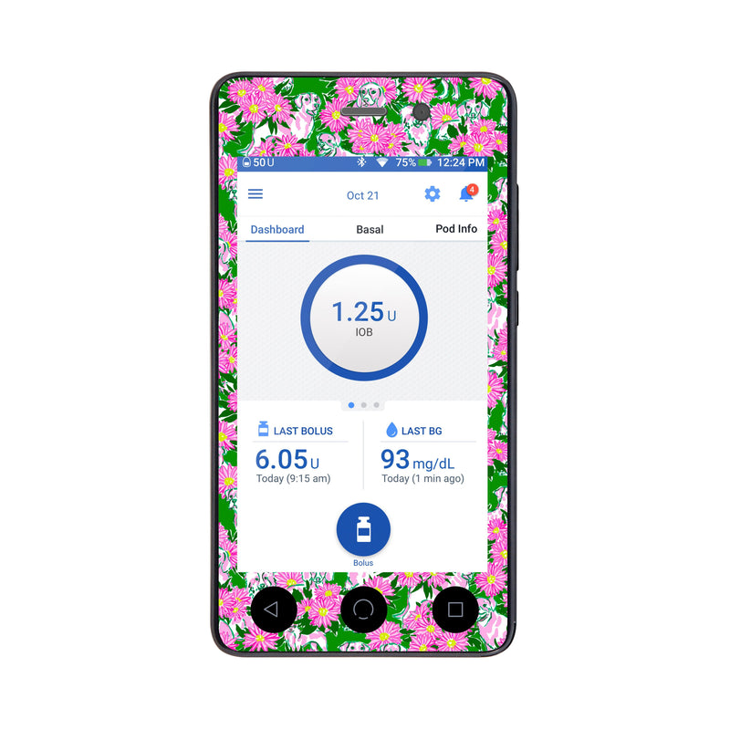 Peelz Dogs and Daisies Sticker for Omnipod DASH® PDM – Pump Peelz Peelz/Stickers White Smoke Whole System Peelz (front + case),Front Peelz,Case Peelz