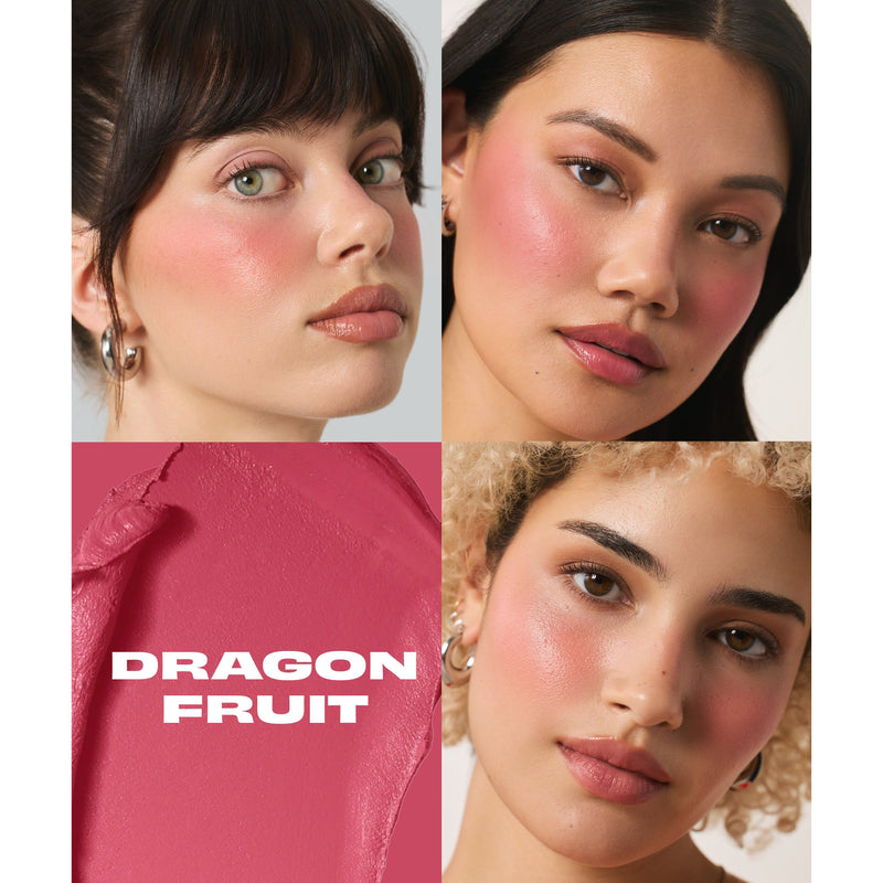 Good Weird Balmy Weather blush Tan Ube (soft lilac pink),Dragonfruit (soft red),Mango (peachy pink),Guava (dusty rose)