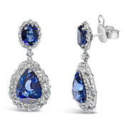Bids.com 18K White Gold Blue Sapphire 2 3/4 Cttw Diamond Halo Drop Dangle Earring (G-H Color, SI1-SI2 Clarity) Earrings White Smoke White.Gold / 2.7