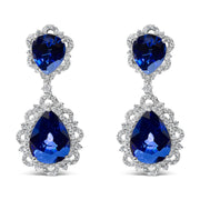 Bids.com 18K White Gold Blue Sapphire and Diamond 2.00 Cttw Diamond Halo Drop and Dangle Earring (G-H Color, SI1-SI2 Clarity) Earrings White Smoke White.Gold / 2.07