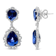 Bids.com 18K White Gold Blue Sapphire and Diamond 2.00 Cttw Diamond Halo Drop and Dangle Earring (G-H Color, SI1-SI2 Clarity) Earrings White Smoke White.Gold / 2.07