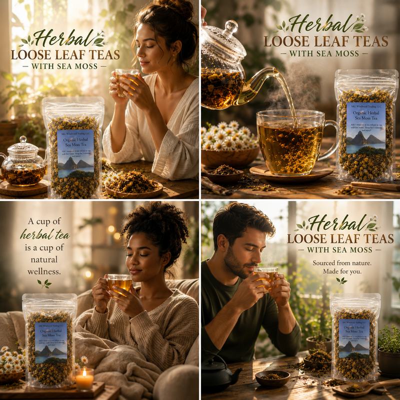 MG Windward Trading LLC Premium Irish Sea Moss Herbal Teas Sea Moss Tea Black Egyptian Lemongrass,Chamomile,Chai,Mango,Pomegranite Green Tea,Turmeric Golden Chai,Raspberry,Moroccan Mint