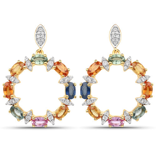 Bids.com 4.12 Carat Genuine Multi Sapphire .925 Sterling Silver Earrings Earrings White Smoke Default Title