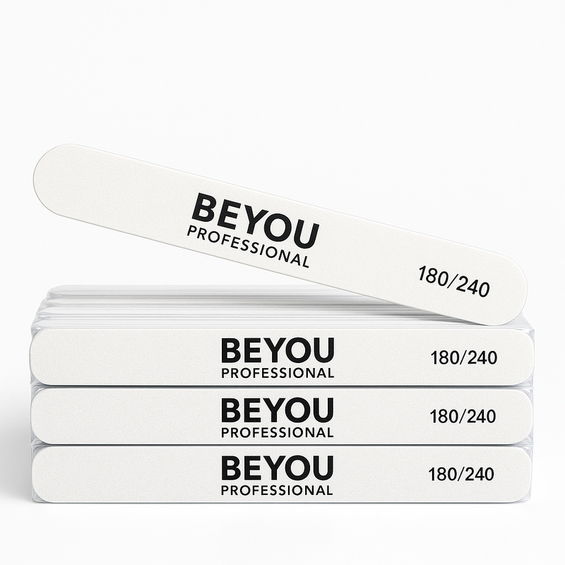 nbmsupply BEYOU Professional Nail Files 180/240 Grit, Plastic Base White Smoke 25 pcs,1 pc