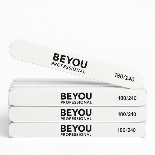nbmsupply BEYOU Professional Nail Files 180/240 Grit, Plastic Base White Smoke 25 pcs,1 pc