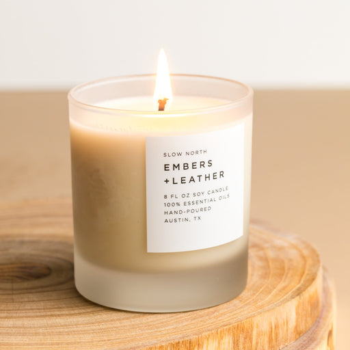 Slow North Embers + Leather - Signature Candle (Vetiver + Cedar + Patchouli) Frosted Candles Tan