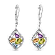 Bids.com Sterling Silver Diamond Accent Multi Stone Rhombus Drop Earrings Earrings White Smoke White.Sterling Silver / 0.11