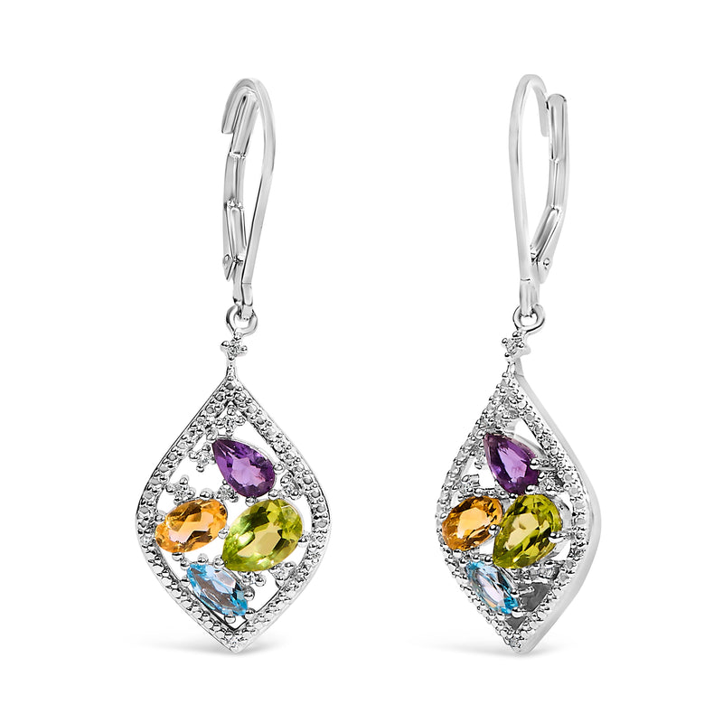 Bids.com Sterling Silver Diamond Accent Multi Stone Rhombus Drop Earrings Earrings White Smoke White.Sterling Silver / 0.11