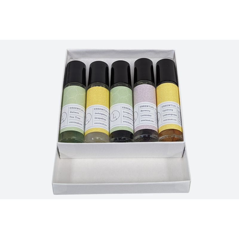 Lizush Essential Oils Roll-On with Crystals - set of 5 All Gifts Lavender No,Yes