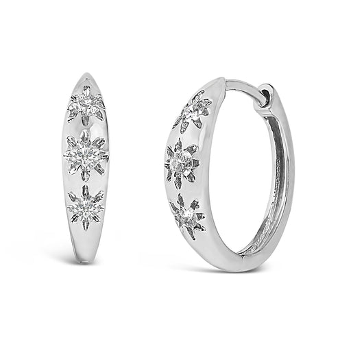 Bids.com 10K White Gold 1/5 Cttw Lab Grown Diamond Three Stone Huggie Hoop Earrings Earrings White Smoke White.Gold / -,Yellow.Gold / -
