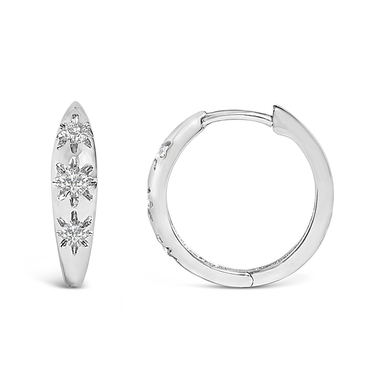 Bids.com 10K White Gold 1/5 Cttw Lab Grown Diamond Three Stone Huggie Hoop Earrings Earrings White Smoke White.Gold / -,Yellow.Gold / -