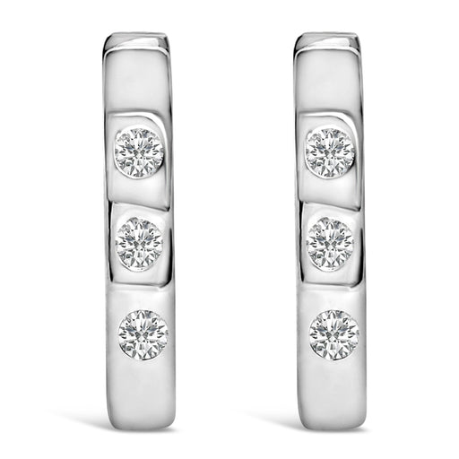 Bids.com 10K White Gold 1/10 Cttw Three Stone Lab Grown Diamond Oval Huggies Hoop Earrings Earrings White Smoke White.Gold / 0.1