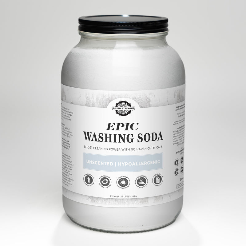 Rustic Strength Epic Washing Soda Multi-Purpose Cleaner Light Gray 7 LB Glass Jar with Metal Cap