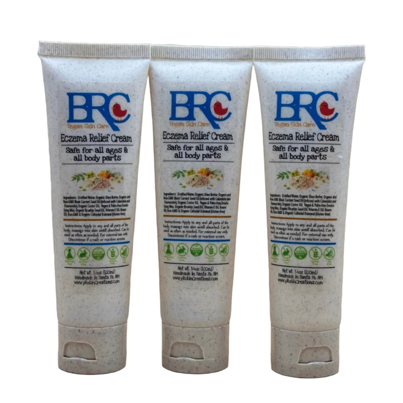 By Robin Creations Vegan Eczema Relief Hand & Body Cream Lotion & Moisturizer White Smoke 3 (3.4 oz) Biodegradable Tubes