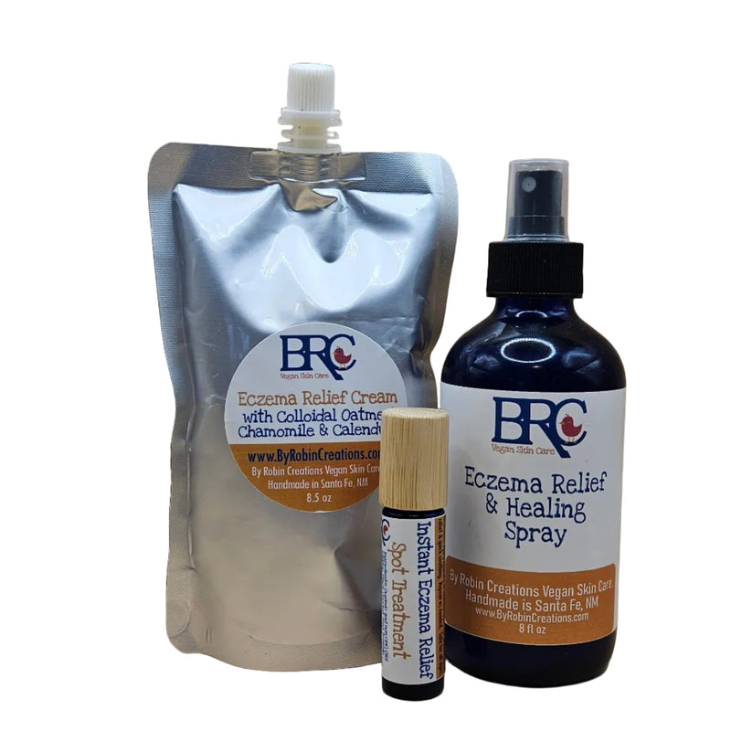 By Robin Creations Essential Eczema Relief Set with FREE Eczema Spot Treatment Oil Skin Care White Smoke Large Set (8oz Spray & 8.5oz Cream + Free Spot Treatment)