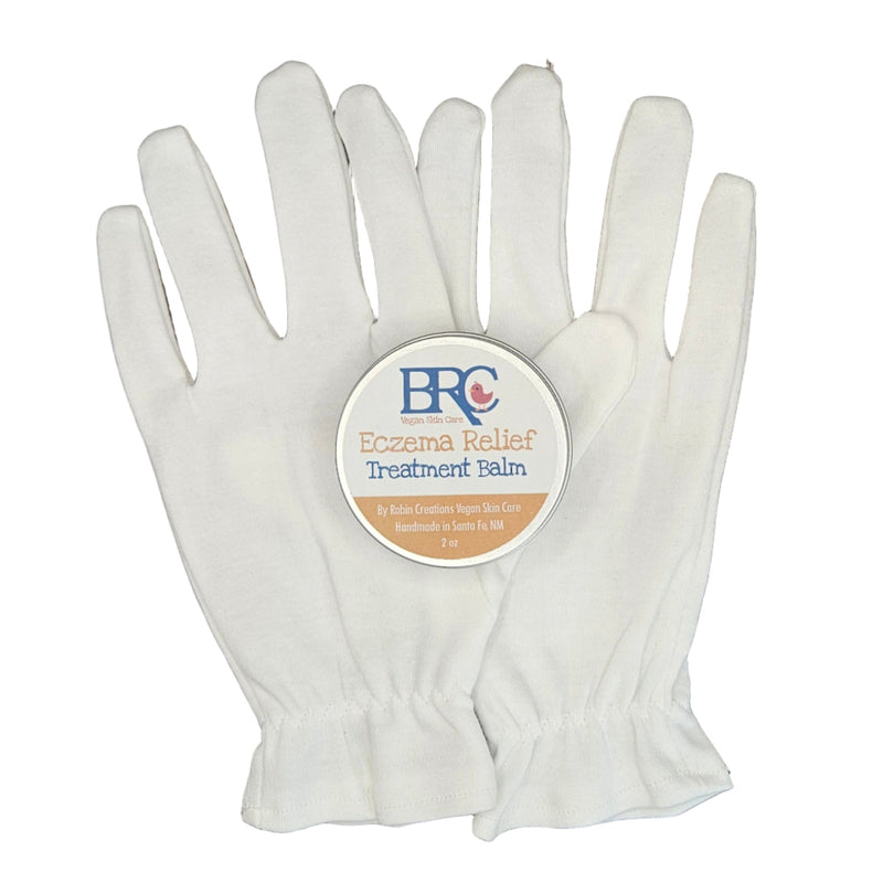By Robin Creations Intense Eczema Healing Balm + Cotton Gloves Set - Adult & Children Sizes Accessories & Containers Light Gray 2oz Tin of Eczema Healing Balm / Adult (Medium/Large),2oz Tin of Eczema Healing Balm / Children (Small/ExtraSmall)