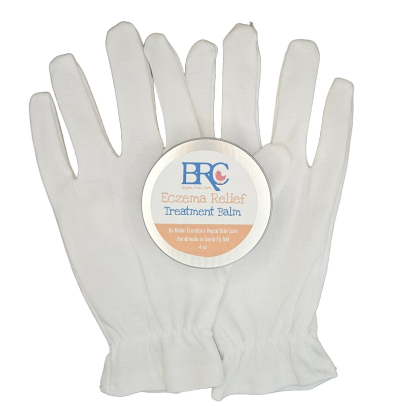 By Robin Creations Intense Eczema Healing Balm + Cotton Gloves Set - Adult & Children Sizes Accessories & Containers Light Gray 4oz Tin of Eczema Healing Balm / Adult (Medium/Large),4oz Tin of Eczema Healing Balm / Children (Small/ExtraSmall)
