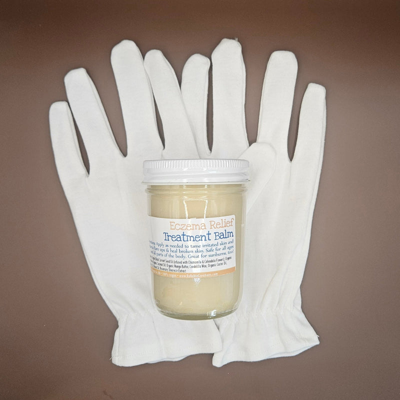 By Robin Creations Intense Eczema Healing Balm + Cotton Gloves Set - Adult & Children Sizes Accessories & Containers Light Gray 8oz Jar of Eczema Healing Balm / Adult (Medium/Large),8oz Jar of Eczema Healing Balm / Children (Small/ExtraSmall)