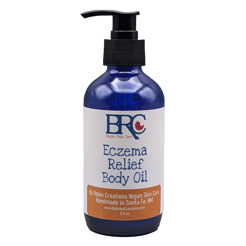 By Robin Creations Eczema Relief Anti-Inflammatory Healing Body Oil Deodorant & Body Care Midnight Blue 8 oz Glass Pump Bottle