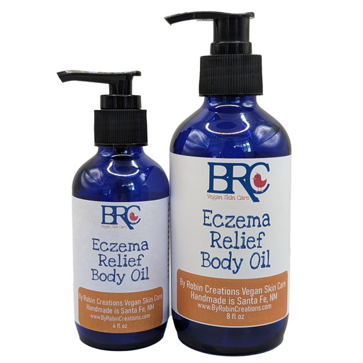 By Robin Creations Eczema Relief Anti-Inflammatory Healing Body Oil Deodorant & Body Care Midnight Blue 4 oz Glass Pump Bottle,8 oz Glass Pump Bottle,8.5 oz Refill Pouch,17oz Refill Pouch