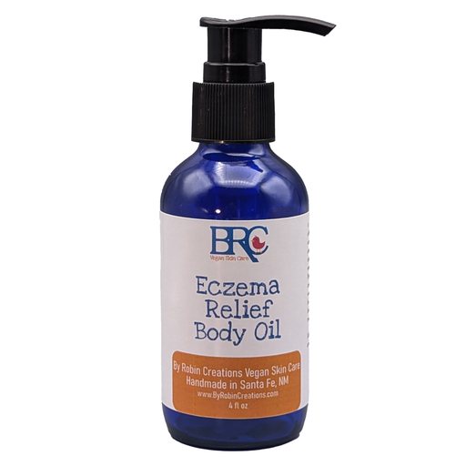 By Robin Creations Eczema Relief Anti-Inflammatory Healing Body Oil Deodorant & Body Care Midnight Blue 4 oz Glass Pump Bottle