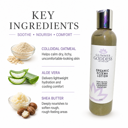 Glimmer Goddess® Organic Skin Care Organic Eczema Lotion – Soothing Relief & Skin Healing Lotions & Creams White Smoke 8 oz,4 oz,2 oz