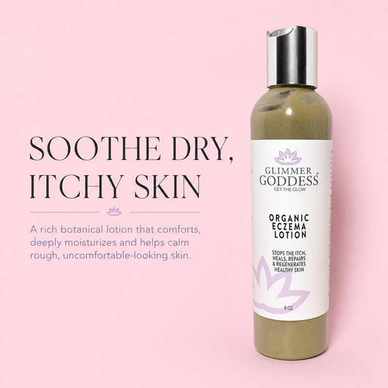 Glimmer Goddess® Organic Skin Care Organic Eczema Lotion – Soothing Relief & Skin Healing Lotions & Creams Misty Rose 8 oz,4 oz,2 oz