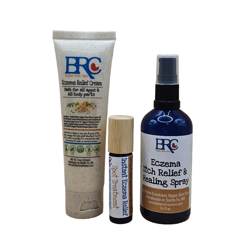 By Robin Creations Essential Eczema Relief Set with FREE Eczema Spot Treatment Oil Skin Care White Smoke Small Set (3.4oz Spray & 3.4oz Cream + Free Spot Treatment)