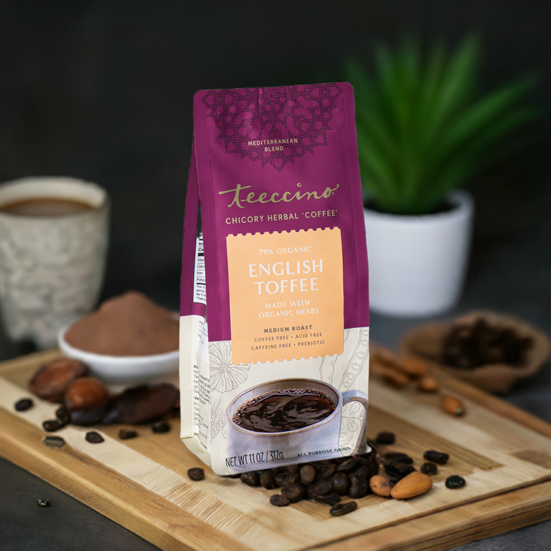 Teeccino English Toffee Herbal Coffee Herbal Coffee Black 11 ounce ground