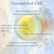 Clara & Fritz Tallow Shop Essential Soothing Recovery Body Balm with Infused Calendula Lotion & Moisturizer Lavender