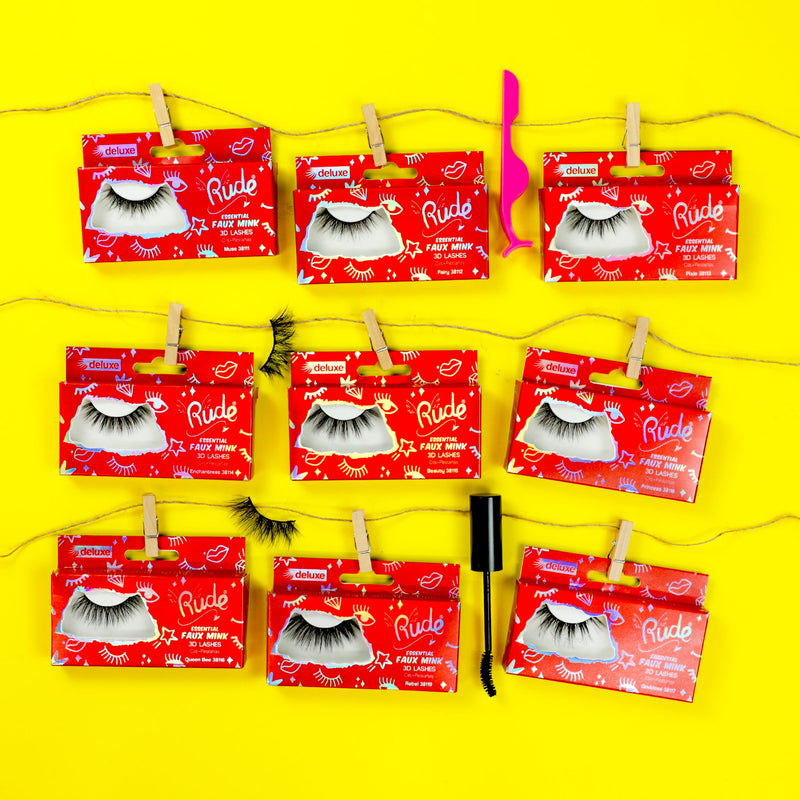 Rude Cosmetics Essential Faux Mink Deluxe 3D Lashes False Eyelashes Red Muse,Fairy,Pixie,Enchantress,Beauty,Princess,Goddess,Queen Bee,Rebel,Super Star,Heiress,Darling,Divine,Honey,Prima Donna,Heroine,Boss Babe,Influencer,Dolly,Teddy Bear,Actress,Sweet Heart,Idol,Show Girl
