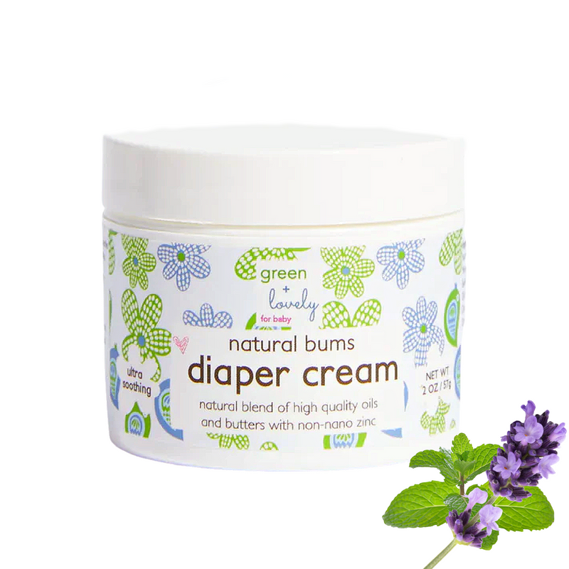 Green + Lovely Natural Bums Diaper Rash Cream - Effective Natural Diaper Cream - 2 oz. Natural Bums Diaper Rash Cream Organic Lavender