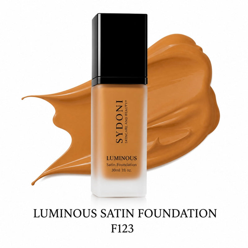 Sydoni Skincare and Beauty SYDONI LUMINOUS SATIN FOUNDATION – Radiant Skin, Smooth Perfection 30ml 1 fl. oz (16 Shades) Foundation White Smoke F123-Soft Caramel