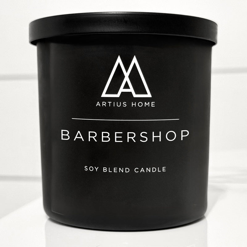 Artius Man Barbershop Wood Wick Candle – Bay Rum, Powder, and Classic Barbershop (10 oz) candle Black