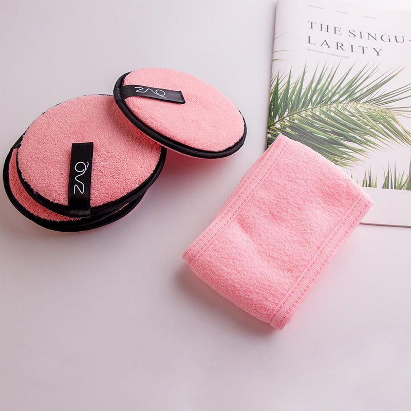 ZAQ Skin & Body ZAQ Reusable Makeup Remover Pads 4pack with Spa facial Headband Make Up Thistle Pink