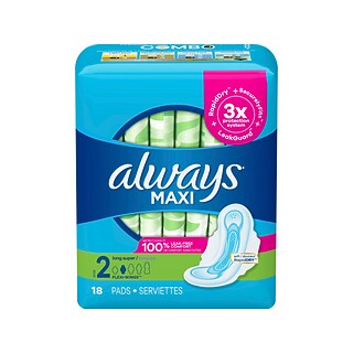 Always Always Maxi Long Super Pads with Wings 8 Packs of 18 Feminine Pads & Protectors Deep Sky Blue