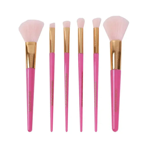 Profusion Cosmetics Sweet Holiday | 6-pc Face & Eye Brush Vault Makeup Brushes Rosy Brown