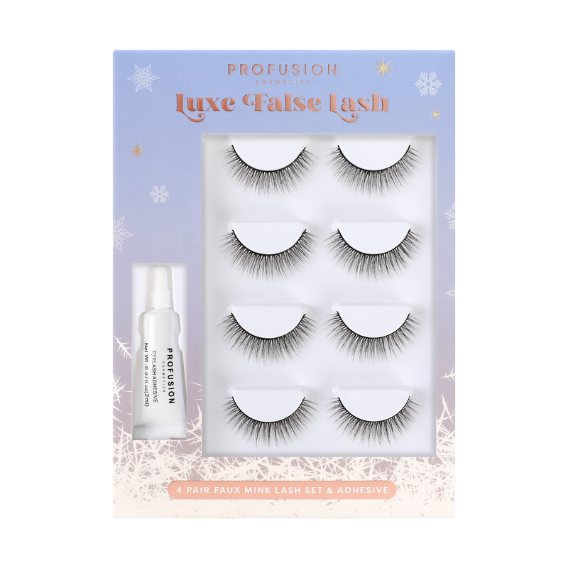 Profusion Cosmetics Frosted Snow Sparkle | 4 Pair Luxe False Lash Set Eye Light Gray
