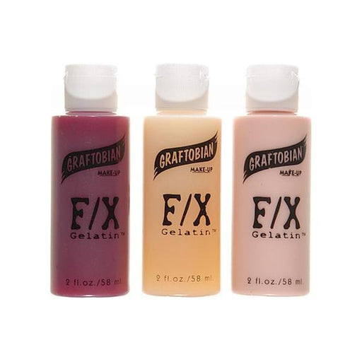 Graftobian Make-Up Company F-X Gelatin™ Special Effects Gel Tan Blood Red,Mucous Clear,Light Flesh,3-Colors with Instructions: Blood Red - Mucous Clear - Light Flesh