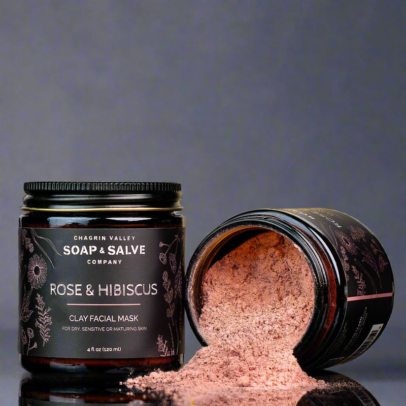 Chagrin Valley Soap & Salve Clay Face Mask: Rose & Hibiscus Face Mask Dim Gray 4 fl oz jar