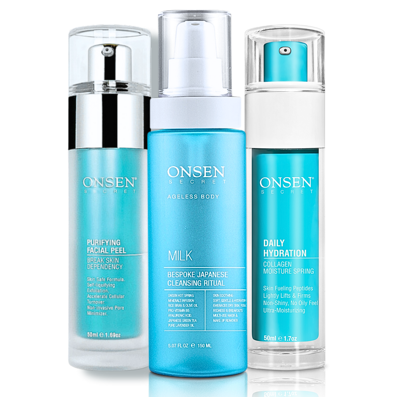 Onsen Secret Facial Glow Starter Kit Skin Care Sets White Smoke 50ml Facial Peel + 150ml Milk Wash + 50ml Daily Hydration