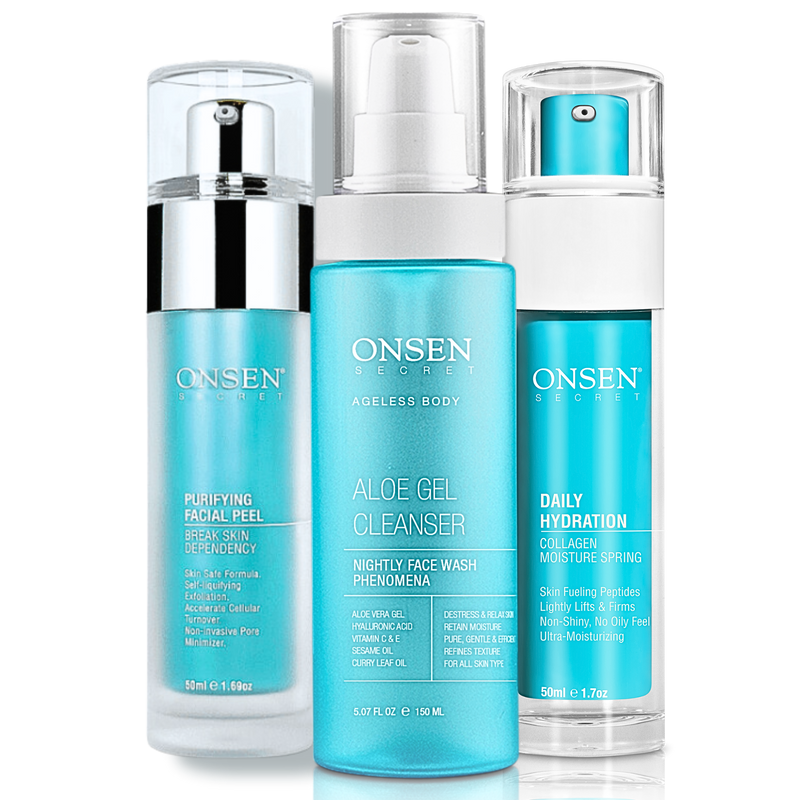 Onsen Secret Facial Glow Starter Kit Skin Care Sets White Smoke 50ml Facial Peel + 150ml Aloe Gel Cleanser + 50ml Daily Hydration