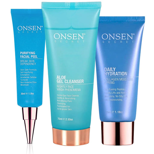 Onsen Secret Facial Glow Starter Kit Skin Care Sets White Smoke 30ml Facial Peel + 75ml Aloe Gel Cleanser  + 35ml Daily Hydration