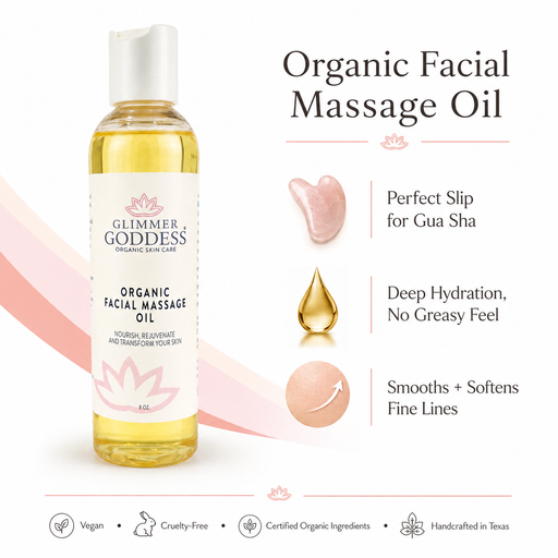 Glimmer Goddess® Organic Skin Care Organic Facial Massage Oil – Anti-Aging Treatment Moisturizers White Smoke