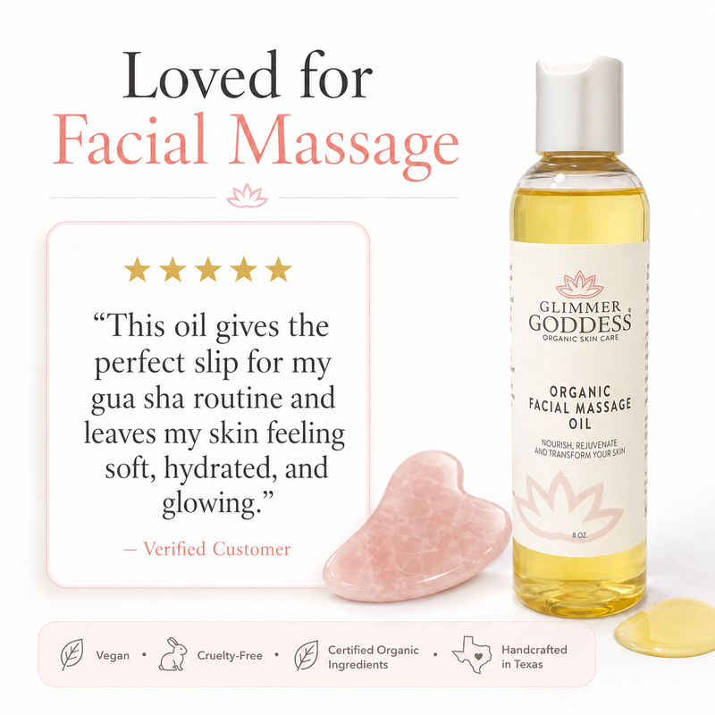 Glimmer Goddess® Organic Skin Care Organic Facial Massage Oil – Anti-Aging Treatment Moisturizers White Smoke