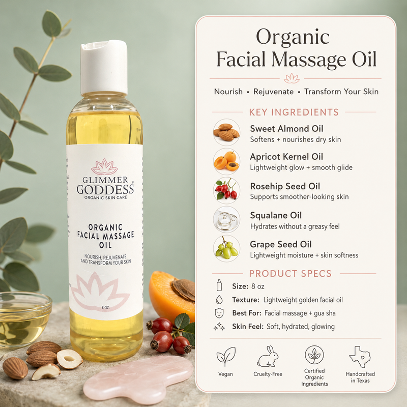 Glimmer Goddess® Organic Skin Care Organic Facial Massage Oil – Anti-Aging Treatment Moisturizers Seashell