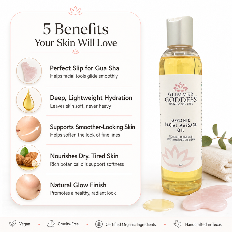 Glimmer Goddess® Organic Skin Care Organic Facial Massage Oil – Anti-Aging Treatment Moisturizers White Smoke