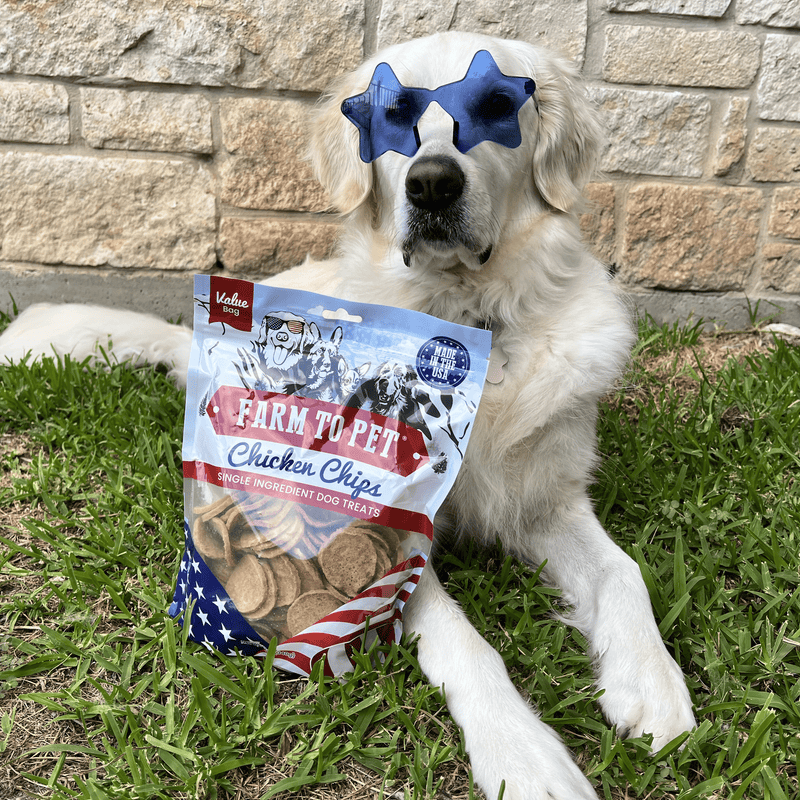 Farm To Pet Americana Chicken Chips for Dogs | Celebrate with USA-made Dog Treats Chip Gray Standard 4oz,Value 12oz